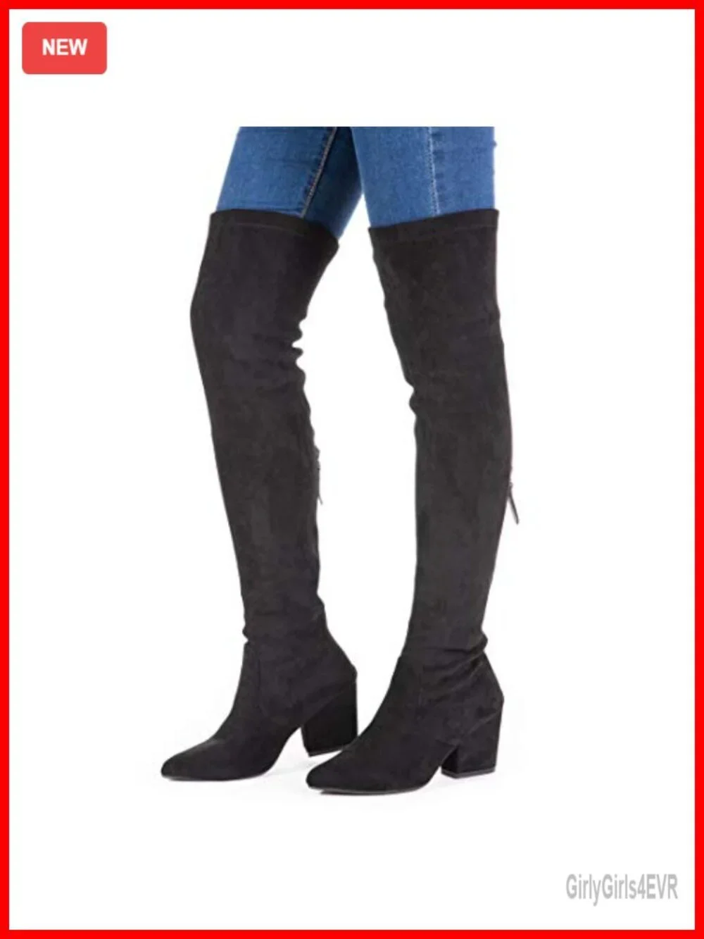Over the Knee Suede Block Heel Winter Boots Pointed Toe Zip Closure Thigh High